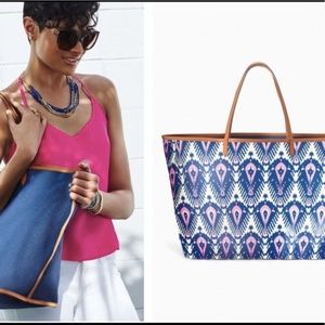 Stella & Dot Reversible Voyager Tote Denim/Ikat